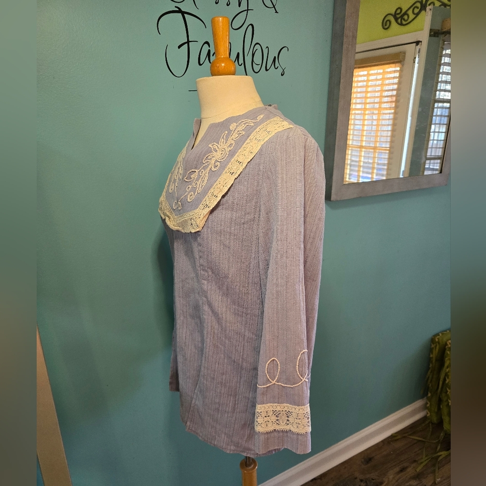 Miss K Authentic Vintage Embroidered and Lace Trim Top - Picture 2 of 7